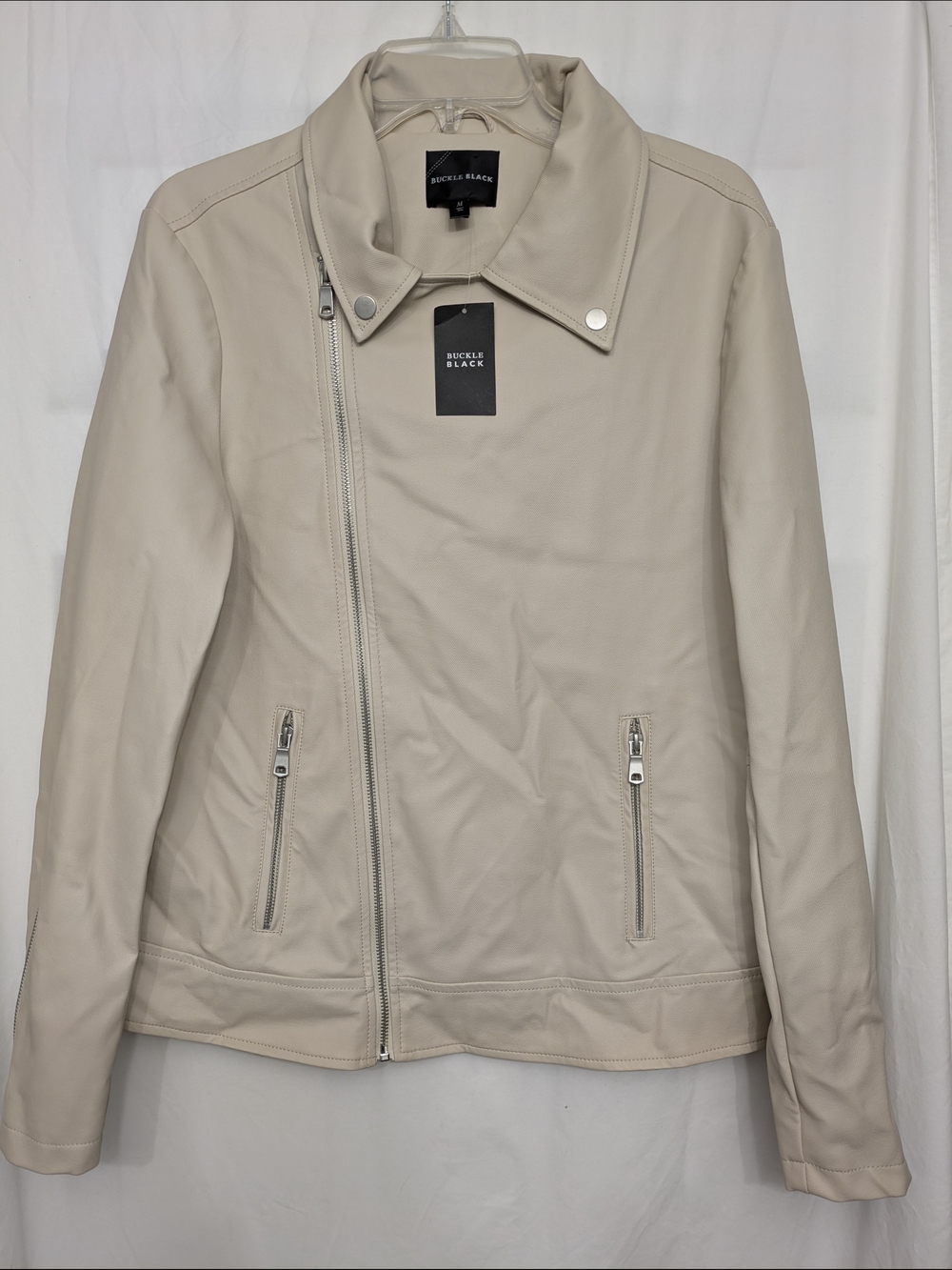 Buckle Black Faux Leather Moto Jacket NWT Bisque Beige Medium MSRP $64.99